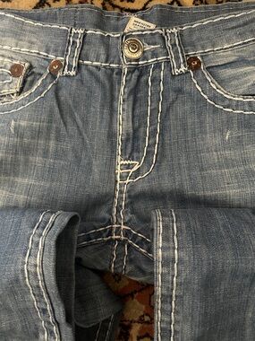 True Religion Billy Super T White Patch Men’s Light Blue Jeans Size 34x33